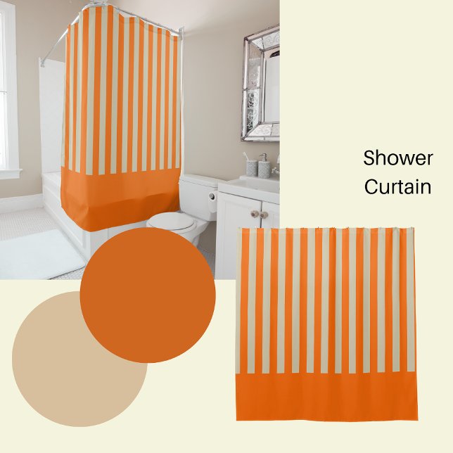 Rideaux De Douche Lumineuses rayures modernes orange et beige (Créateur téléchargé)