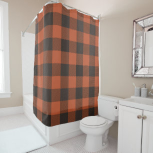 Rideaux De Douche Lumineux Orange Et Noir Plaid