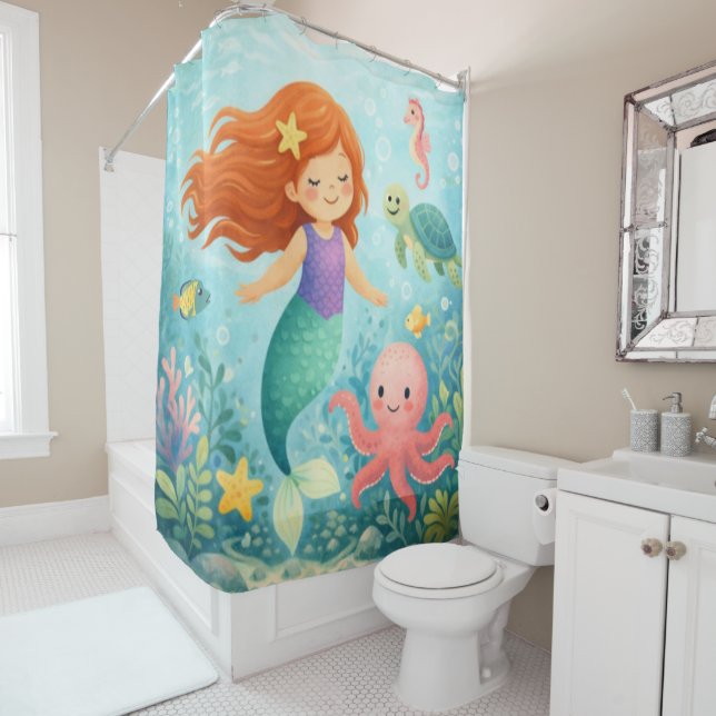 Rideaux De Douche Luna la Sirène et ses Amis (En situation)
