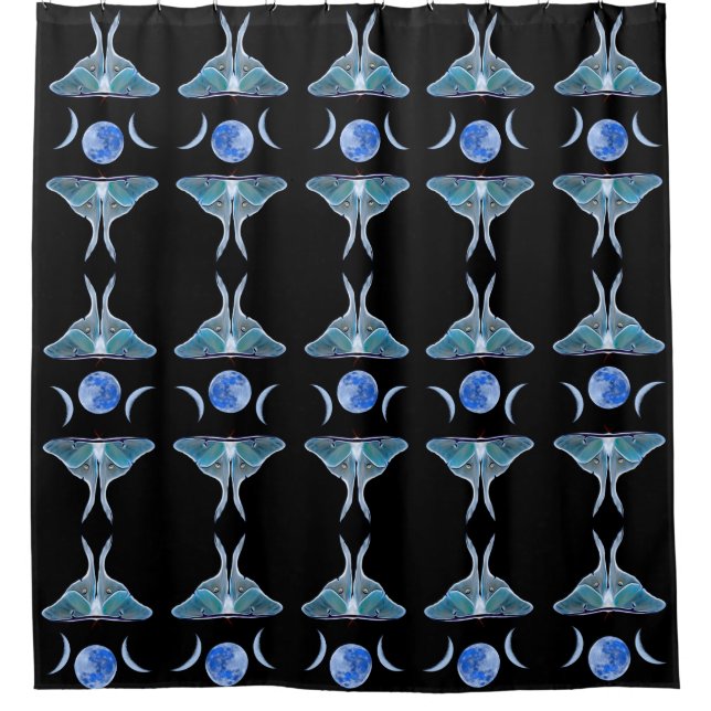 Rideaux De Douche Luna Moth Triple Moon sur Noir (Devant)