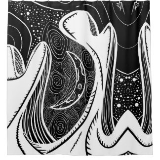Rideaux De Douche Lune et vagues noir et blanc