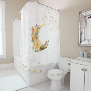 Rideaux De Douche Lune Florale, Graphisme Beige, Aube Fleurissante