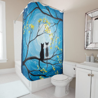 Rideaux De Douche Lune lunaire avec chats