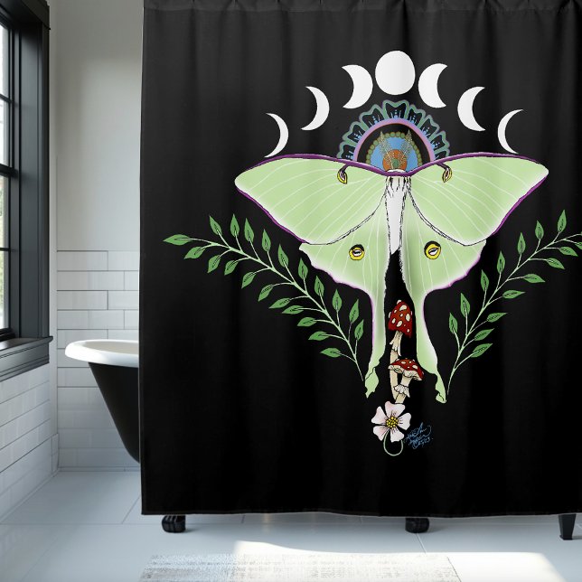 Rideaux De Douche Lune Papillon Éthéré Vert Mystique Céleste (Créateur téléchargé)