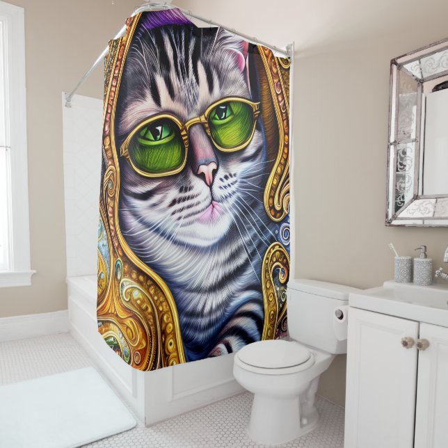 Rideaux De Douche Lunettes adorables portant un chat Hipster (En situation)