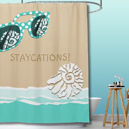 Rideaux De Douche Lunettes de soleil Staycations à pois turquoise