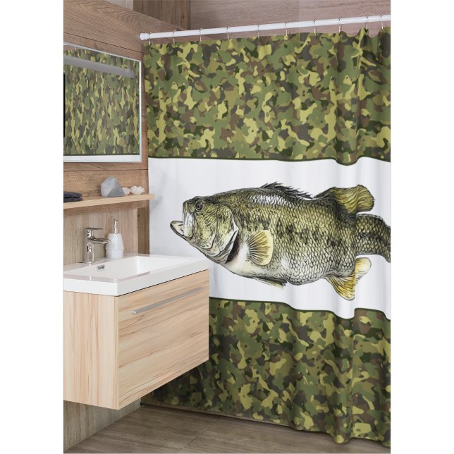 Rideaux De Douche Lunker Basse à grande bouche Pêche Camion Vert (Bass Fishing Camo Shower Curtain)