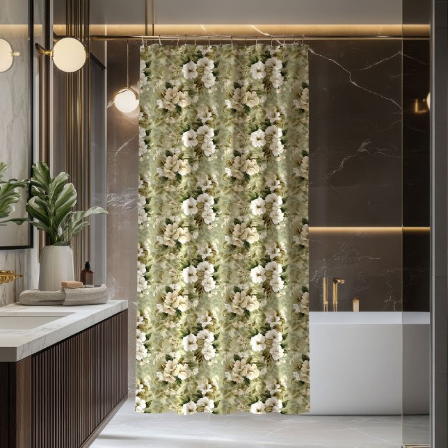 Rideaux De Douche Lux Green Shower Curtain Gold Foliage Accent (Lux Green Shower Curtain Gold Foliage Accent)