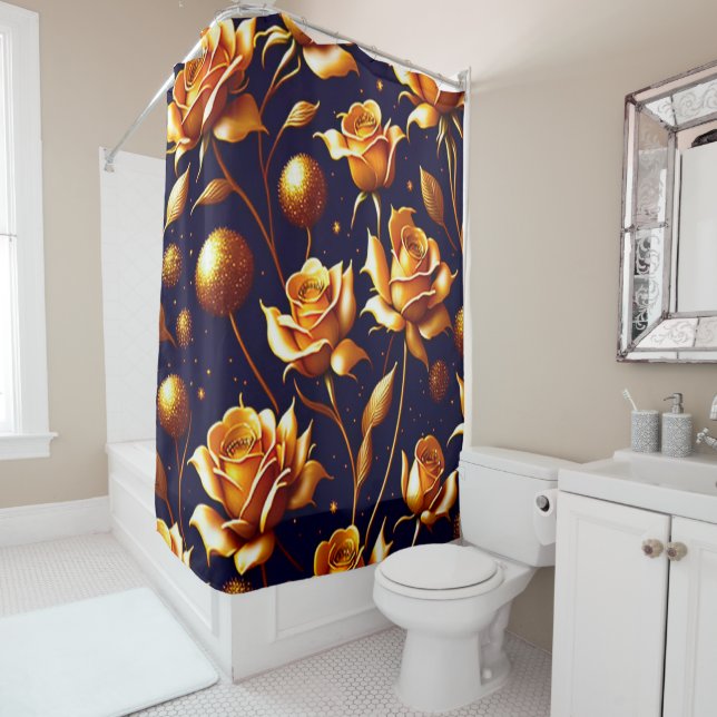 Rideaux De Douche Luxe Gold Boho Rose Collection moderne (En situation)