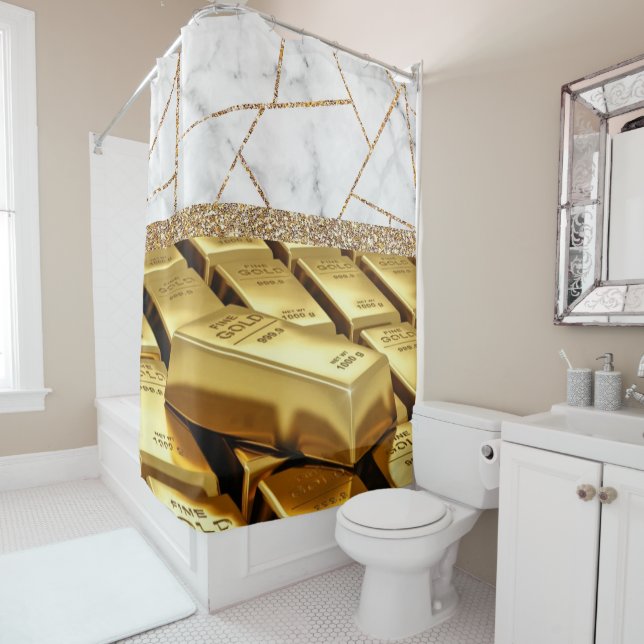 Rideaux De Douche Luxe Gold Intérieur Marbre Parties scintillant dou (En situation)
