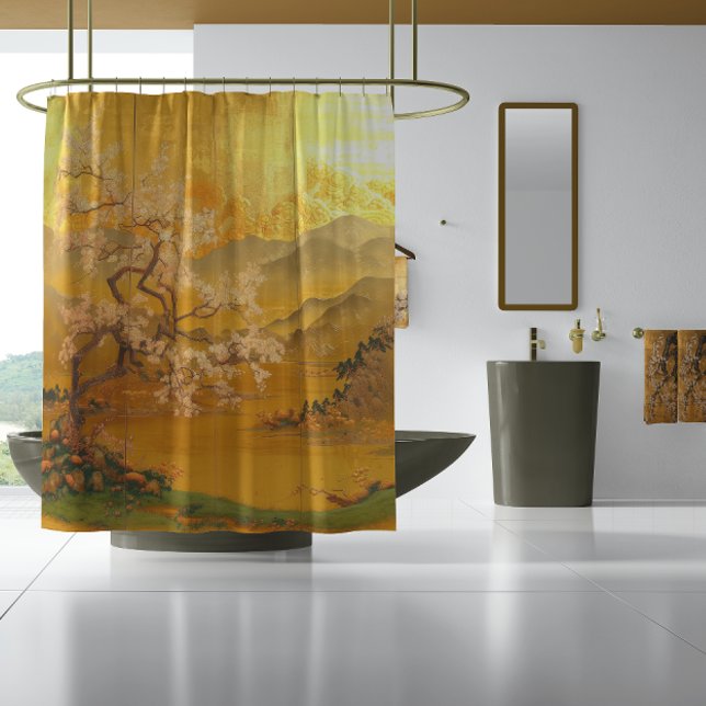 Rideaux De Douche Luxueuse Aurore Dorée Opulente Inspirée de l'Extrê (High-End 17th Century Asian Aesthetic Decor Shower Curtain )