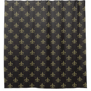 Rideaux De Douche Luxueux Black Gold Fleur De Lis Motif