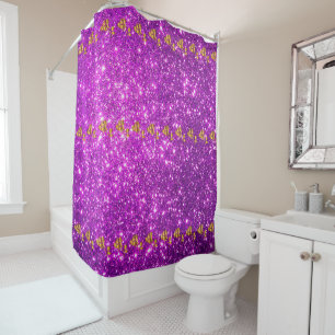 Rideaux De Douche Luxueux Floral Purple Gold Parties scintillant