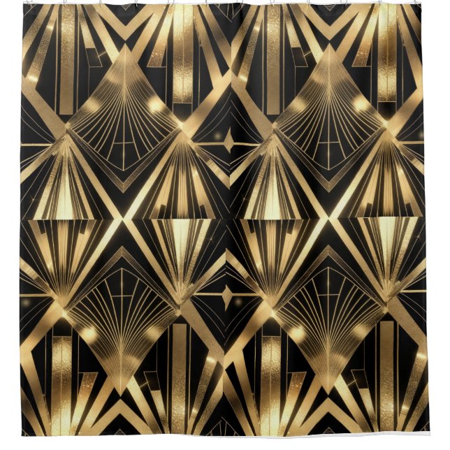 Rideaux De Douche Luxurious Art Deco Geometric Gold and Black (Devant)