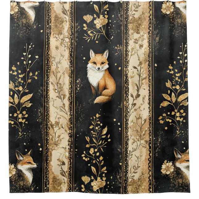 Rideaux De Douche Luxury Black & Gold Botanical Fox Pattern (1) (Devant)