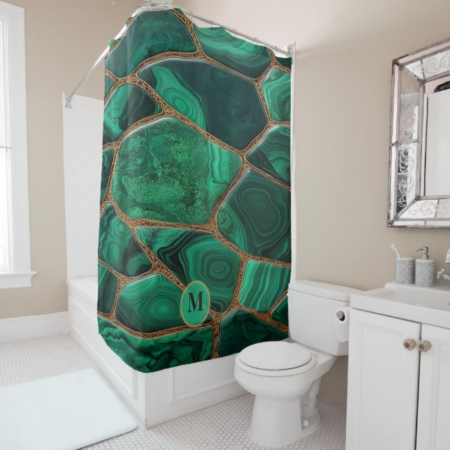 Rideaux De Douche Luxury Emerald Malachite Green Marble Abstract (En situation)