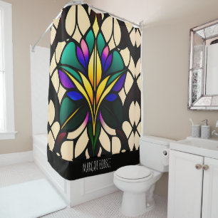Rideaux De Douche Lys en verre tendu Motif en mosaïque verte