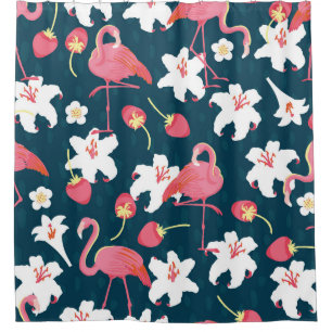 Rideaux De Douche Lys Flamant rose : Design Vintage tropical.