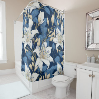 Rideaux De Douche Lys Motif sans joint Blanc Bleu Floral été