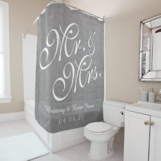 Rideaux De Douche M. et Mme de toile gris Names Date Wedding de