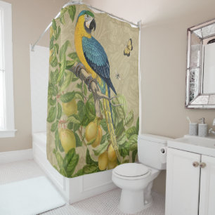 Rideaux De Douche Macaw Blue Jaune Tropical Jungle Antique