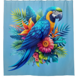 Rideaux De Douche Macaw tropicale bleue et colorée