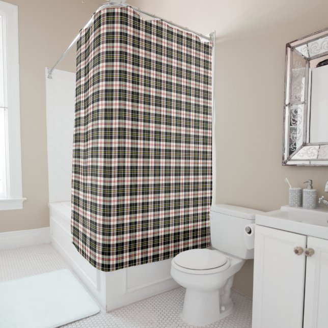 Rideaux De Douche MacPherson Tartan noir et blanc (En situation)