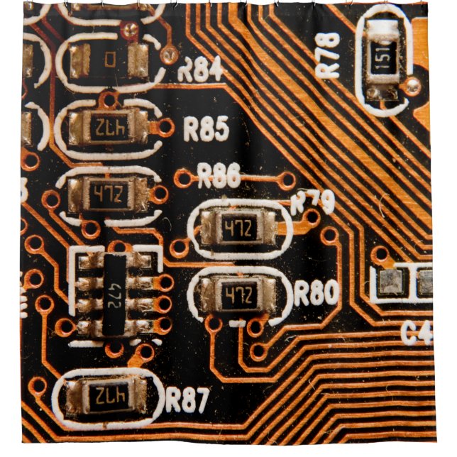 Rideaux De Douche macro shot of circuitboard,cables,capacitors,card, (Devant)