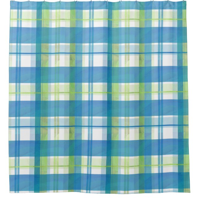 Rideaux De Douche Madras Plaid Green and Blue (Devant)