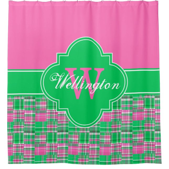 Rideaux De Douche Madras Vert Rose Chaud Plaid 1I CB Nom du ruban (Devant)