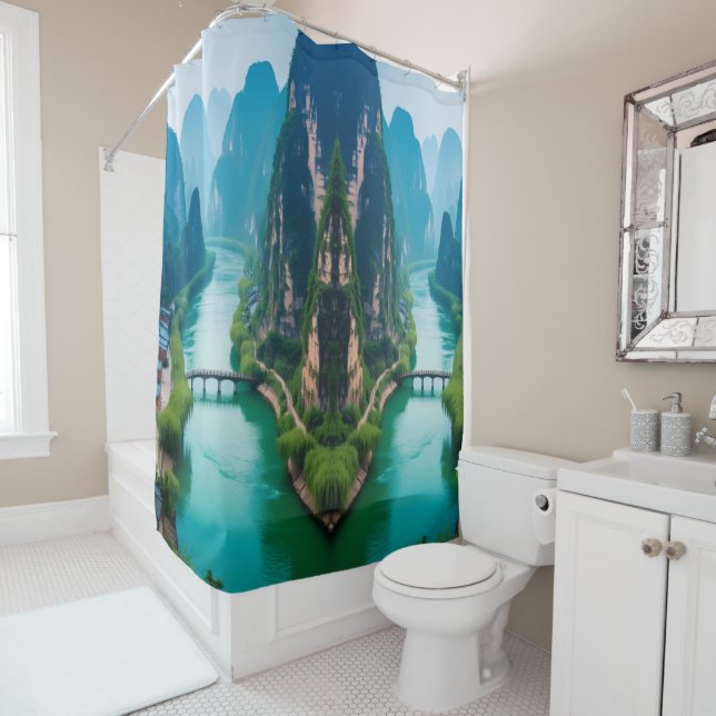 Rideaux De Douche Magical Karst River Serenity" (En situation)