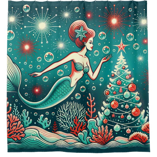 Rideaux De Douche "Magical Sirène Whimsical Christmas Delight" (Devant)