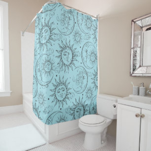 Rideaux De Douche Magie Bleu Clair Vintage Soleil Lune
