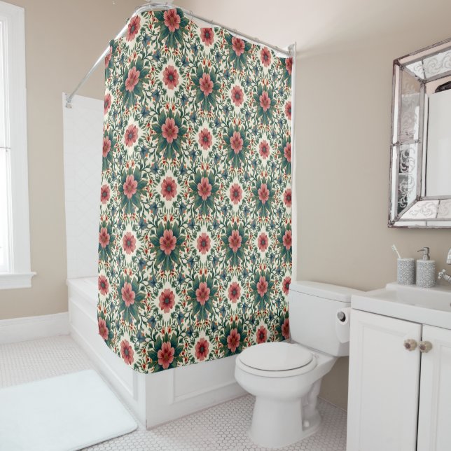 Rideaux De Douche Magie des fleurs boho - dans des nuances de vert e (En situation)