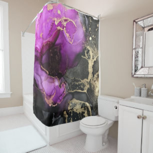 Rideaux De Douche Magnifique Art unique d'or noir violet rose