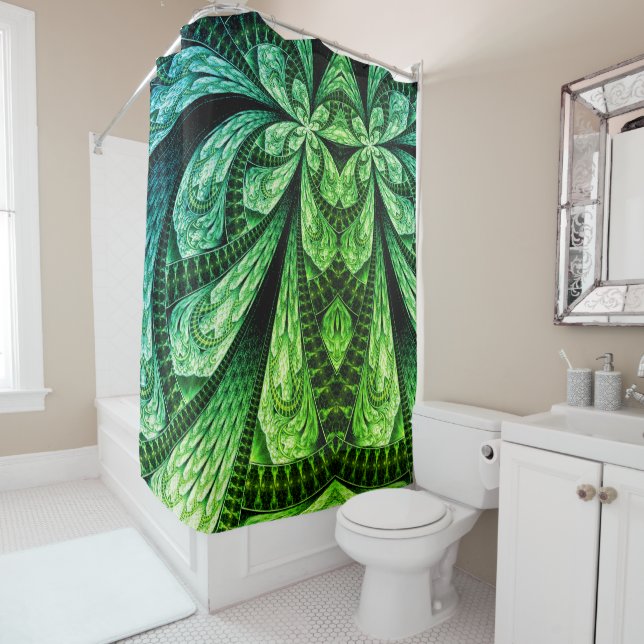 Rideaux De Douche Magnifique conception de fractale verte Art numéri (En situation)