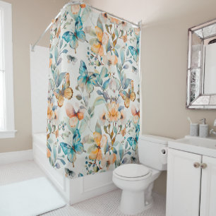 Rideaux De Douche Magnifique Papillon orange Turquoise Floral