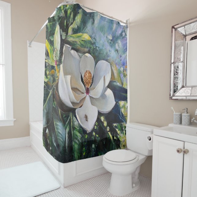 Rideaux De Douche Magnolia Blossom Oil Painting of Nature’s Harmony (En situation)