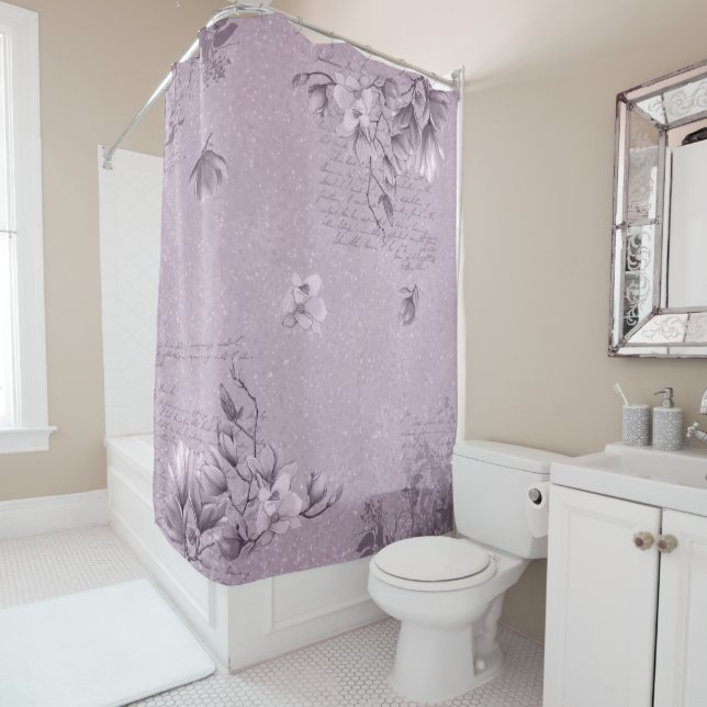 Rideaux De Douche Magnolia & Éphémère Éléments Sur Fond de couleur C (En situation)