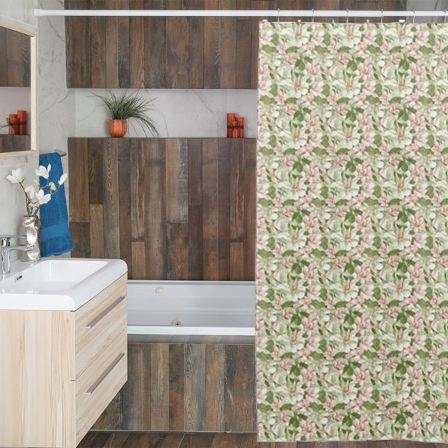 Rideaux De Douche Magnolias vintage rose et blanc (Créateur téléchargé)