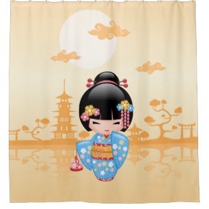 Rideaux De Douche Maiko Kokeshi Doll mignonne Geisha Girl Jaune