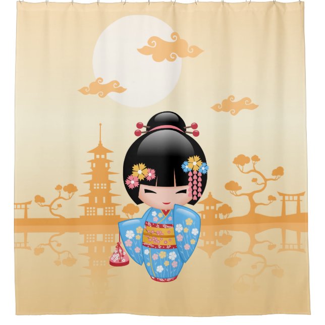 Rideaux De Douche Maiko Kokeshi Doll mignonne Geisha Girl Jaune (Devant)