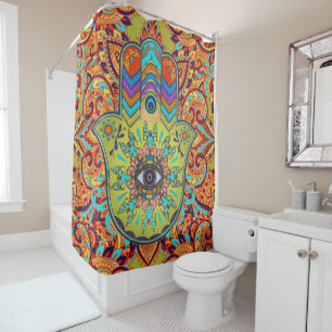 Rideaux De Douche Main colorée de Hamsa - main de Fatima