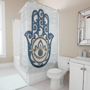 Rideaux De Douche Main de Hamsa - main de bois de bleu de Fatima