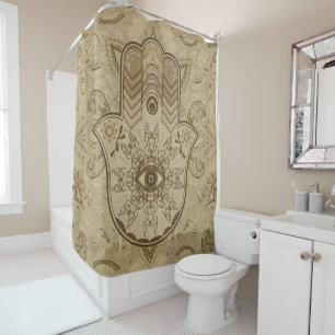 Rideaux De Douche Main de Hamsa - main de brun en pastel de Fatima