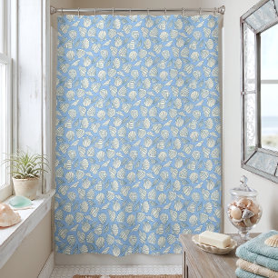 Rideaux De Douche Maison de plage coquillages bleue côtière