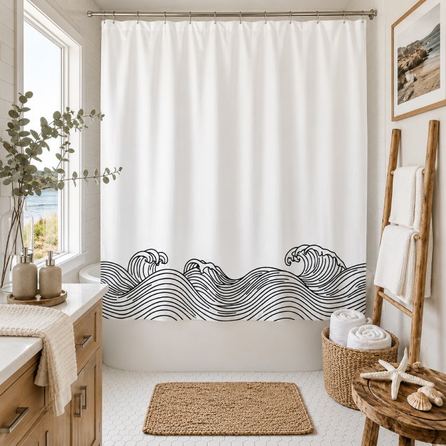 Rideaux De Douche Maison de plage moderne à vague côtière  (Créateur téléchargé)