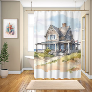 Rideaux De Douche Maison de plage Watercolor