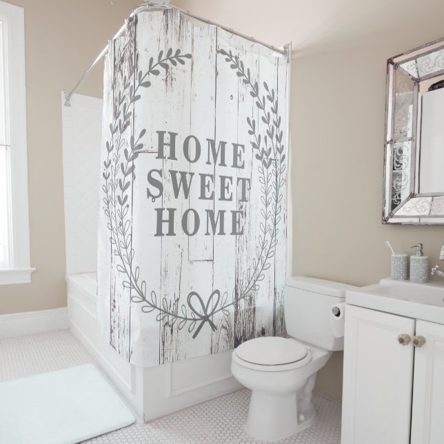 Rideaux De Douche Maison Douce Maison Rustique en Bois Blanc (En situation)