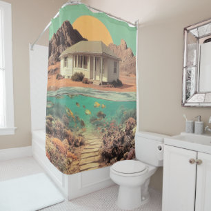 Rideaux De Douche Maison surréaliste du désert avec récif sous-marin